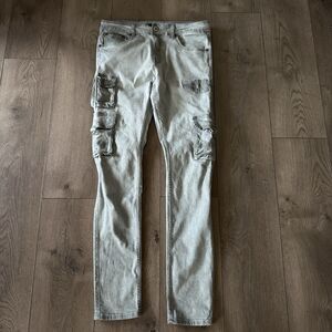 Serenade Cargo Jeans Mens 32x32 Light Blue Wash Pockets Skinny Grunge Buckle